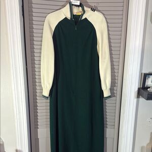 Vassarette Green and Cream Long Sleeve Dress